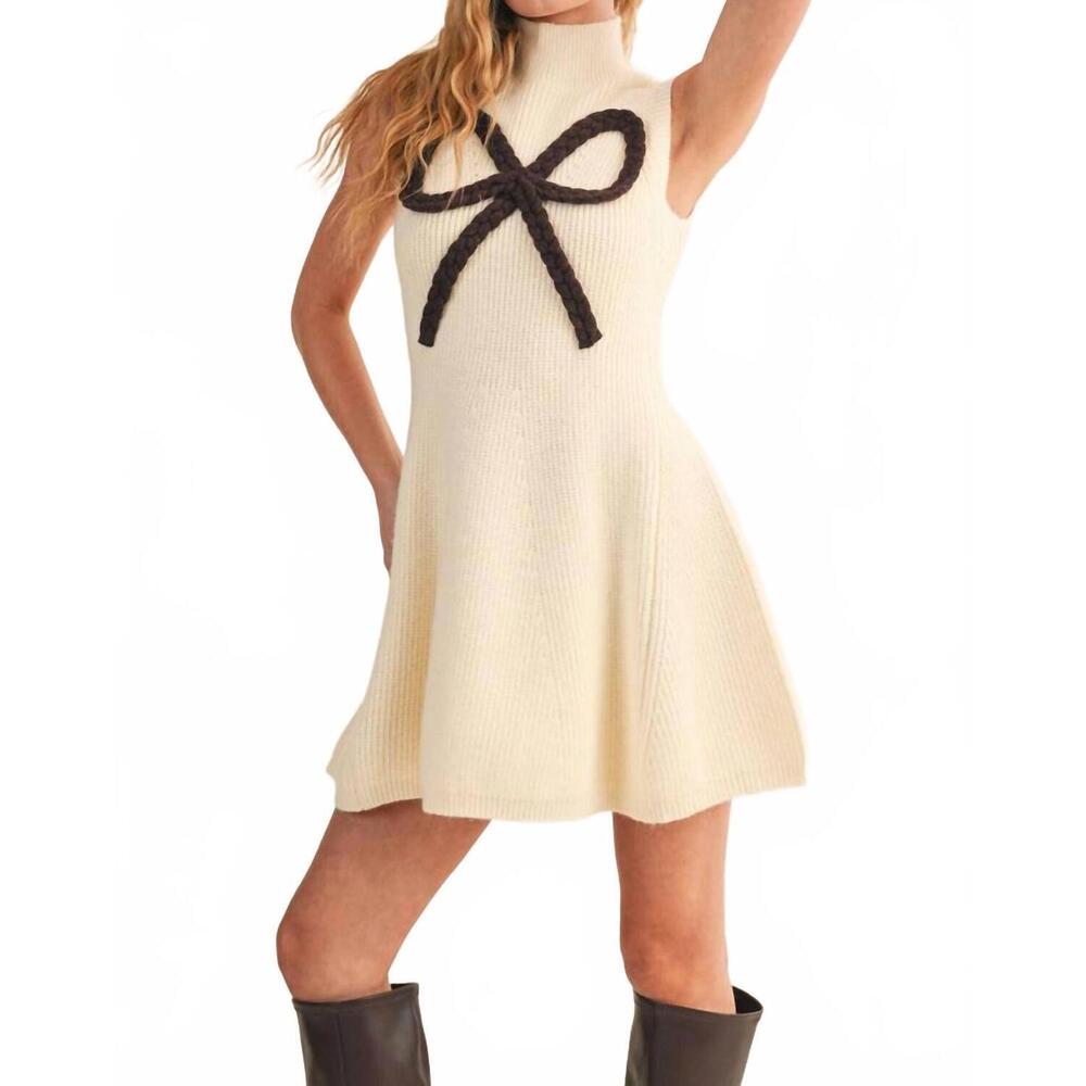 NEW KLESIS bow on top sweater dress in cream - Picture 2 of 6